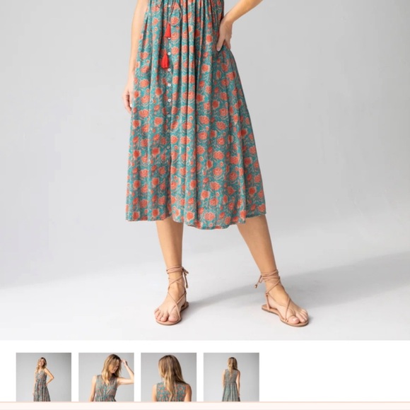 Turquoise Vines Amelia Sleeveless Shirt Dress with Cinch Waist Size Mediumm - Picture 5 of 16